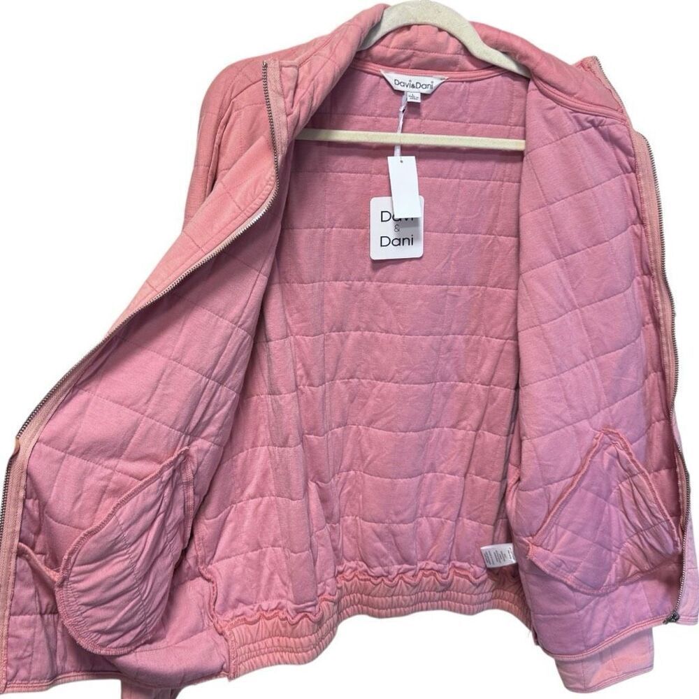 Dusty Rose Pink Quilted Zip Up Dropped Shoulder Jacket Large NEW - Davi & Dani - Picture 8 of 11